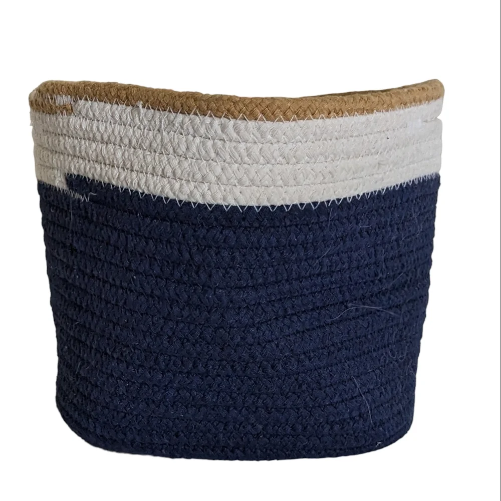 Soft Side Rope Basket In Navy and Cream